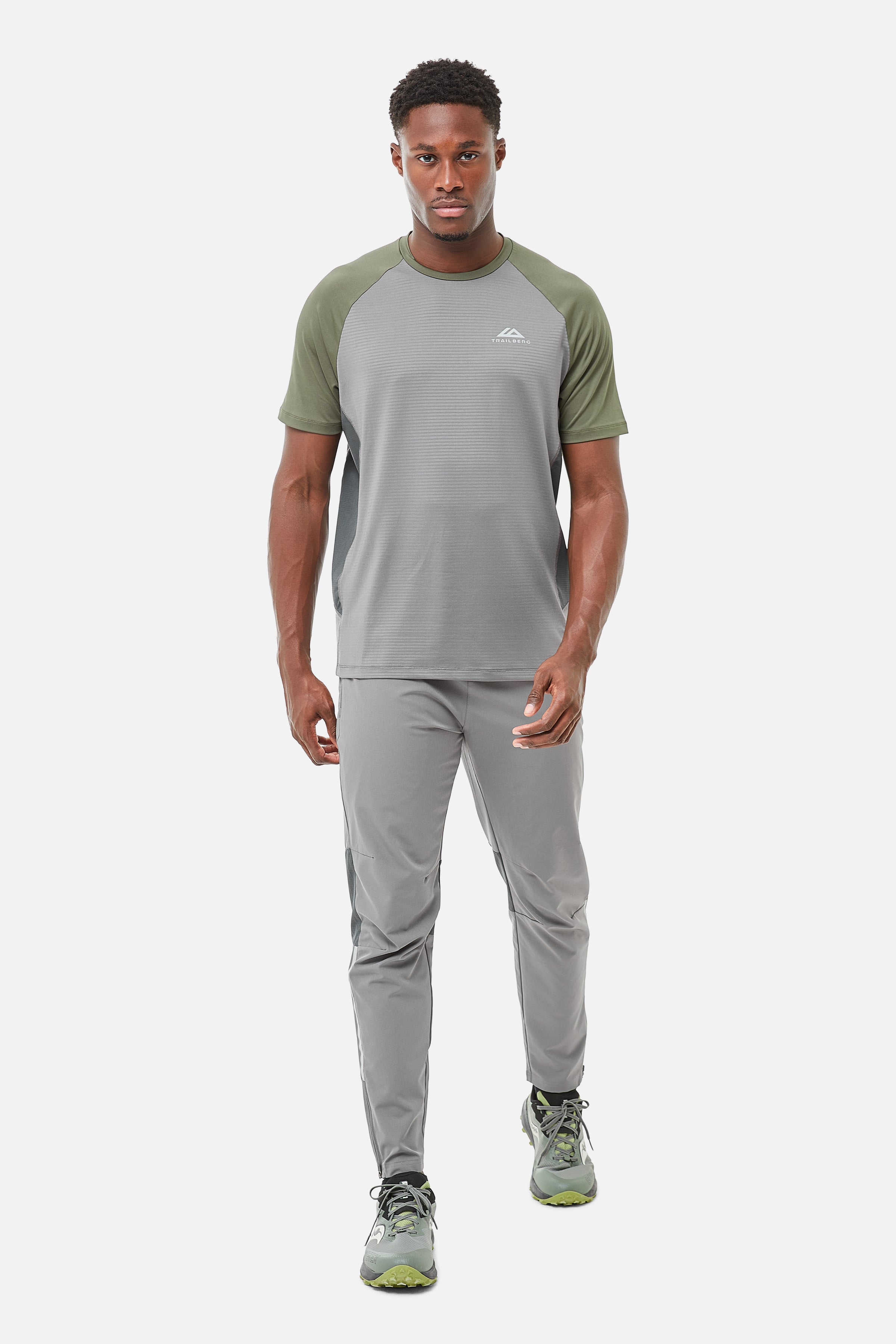 TRICOLOUR TEE -  KHAKI/GREY