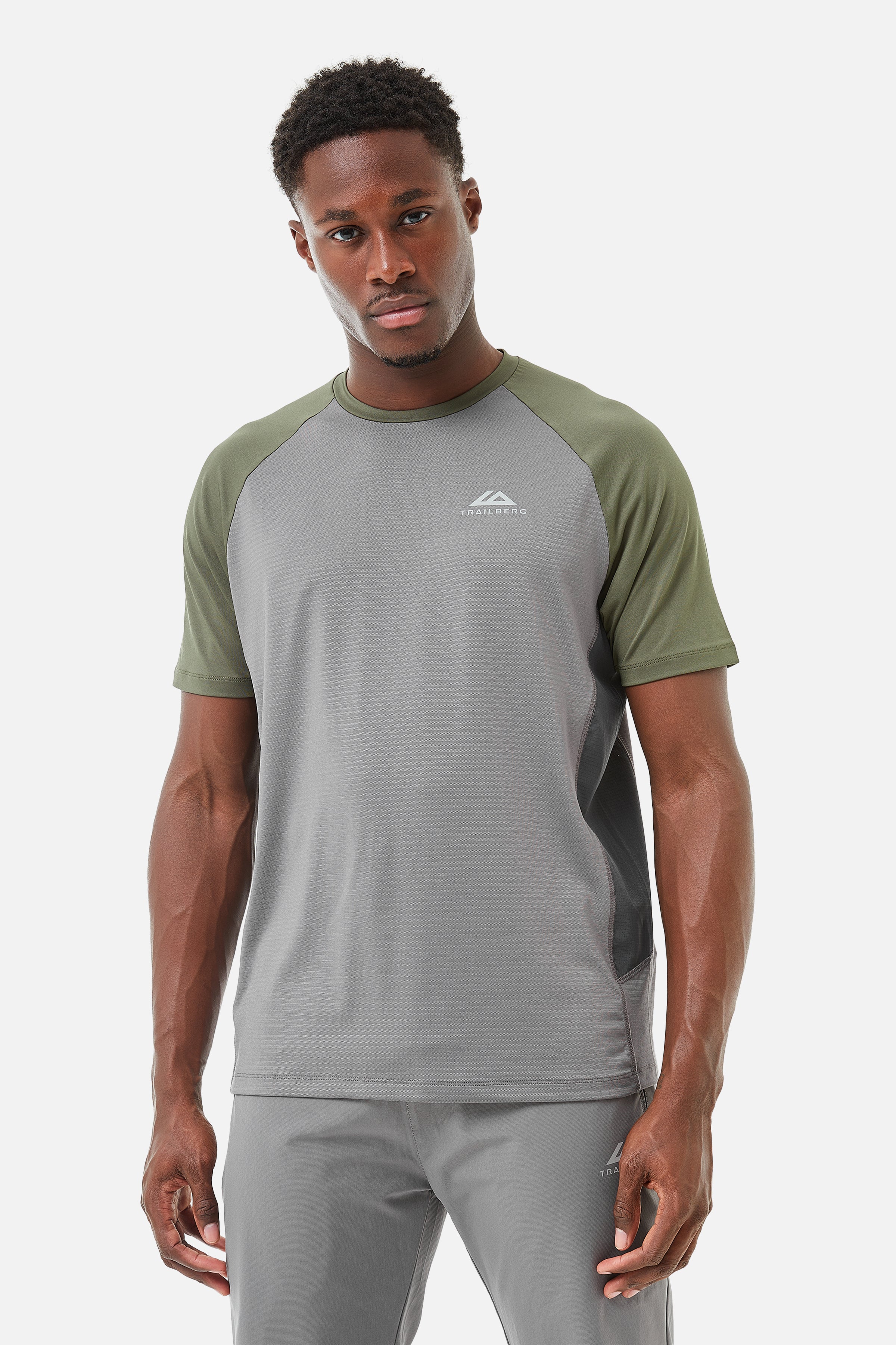 TRICOLOUR TEE -  KHAKI/GREY