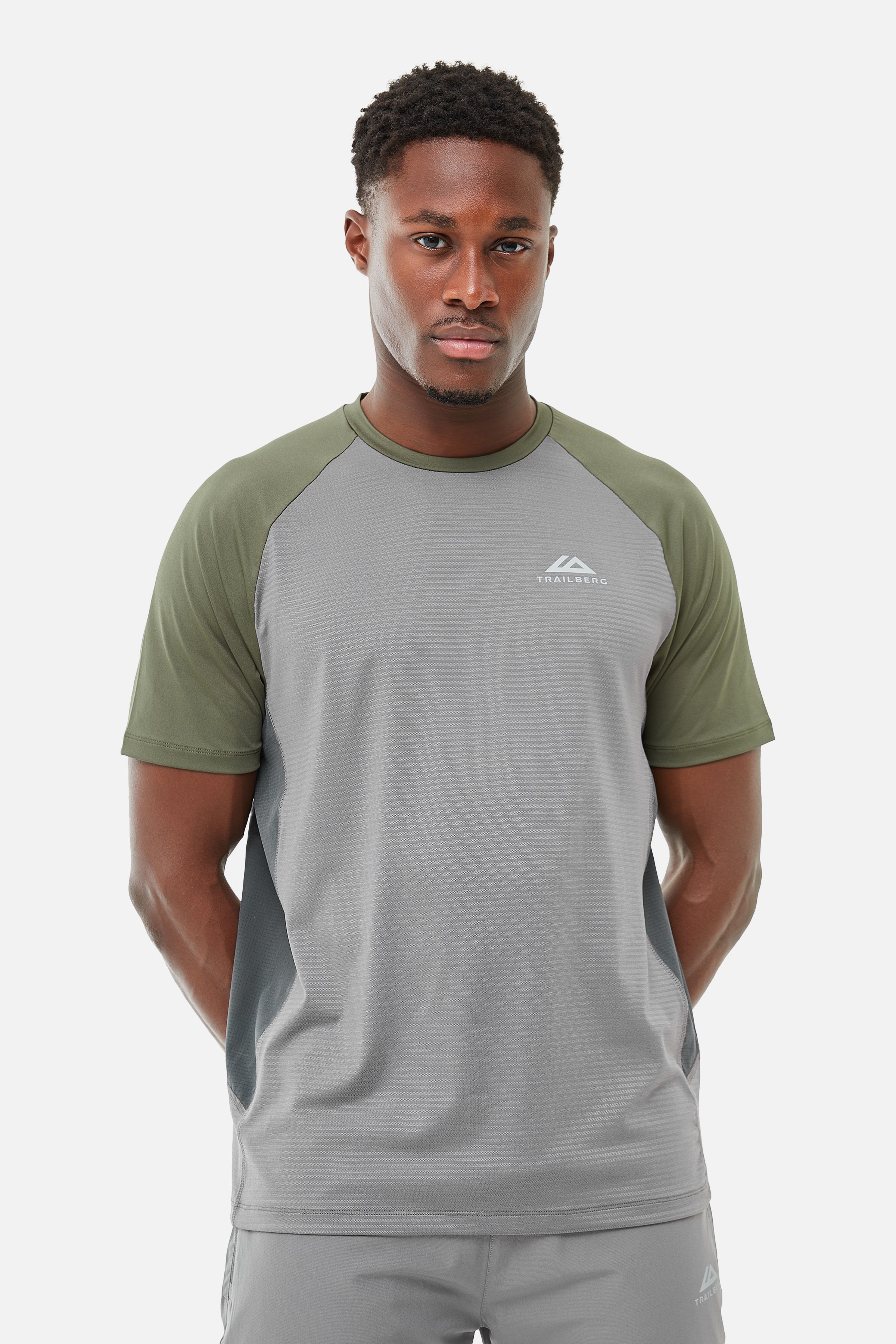 TRICOLOUR TEE -  KHAKI/GREY