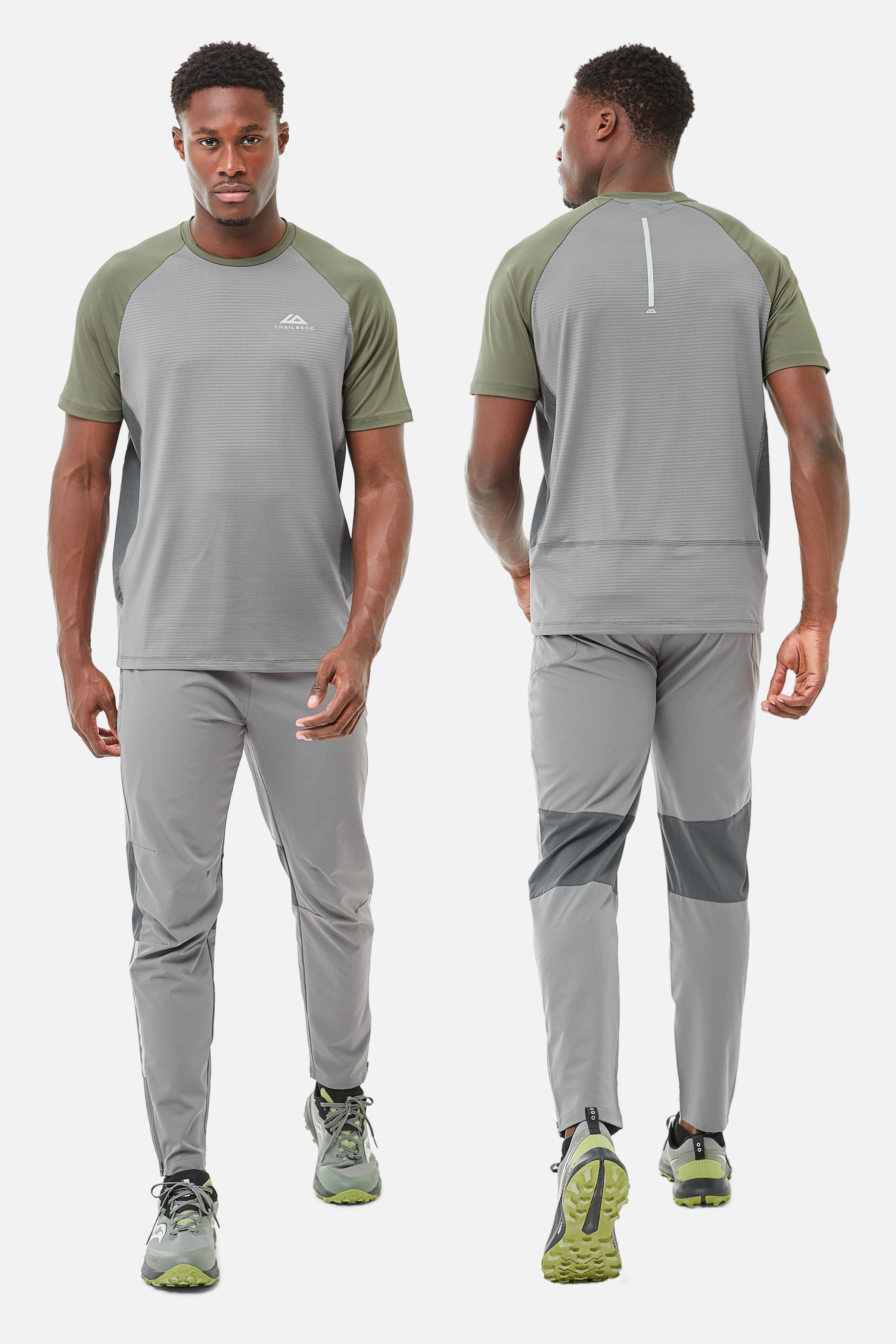 TRICOLOUR TEE PANT SET -  KHAKI/GREY